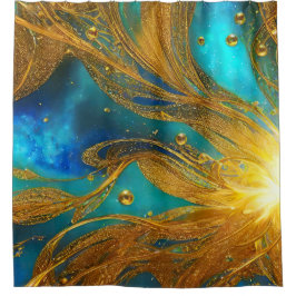 Elegant Blue Guld Burst Shower Curtain