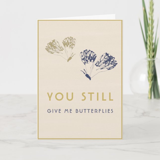 Elegant Blue Guld Butterflies Bröllop-årsdagen Helgkort (Framsida)