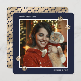 Elegant Blue Guld Cat Owner Photo Meowy jul Julkort