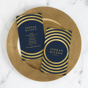 Elegant Blue Guld Circles Geometric Social Media Visitkort