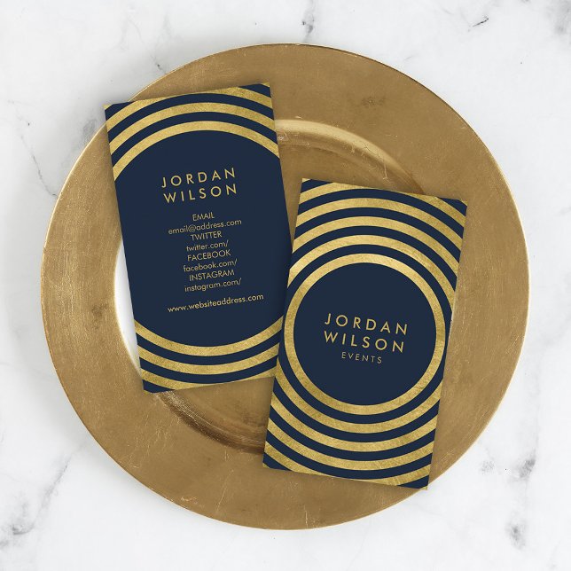 Elegant Blue Guld Circles Geometric Social Media Visitkort (Skapare uppladdad)