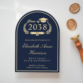 Elegant Blue Guld College Graduation Notice Inbjudningar