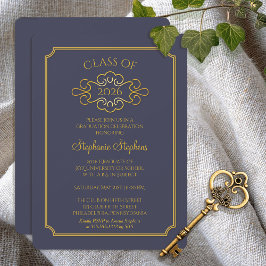 Elegant Blue | Guld College Graduation Party Inbjudningar