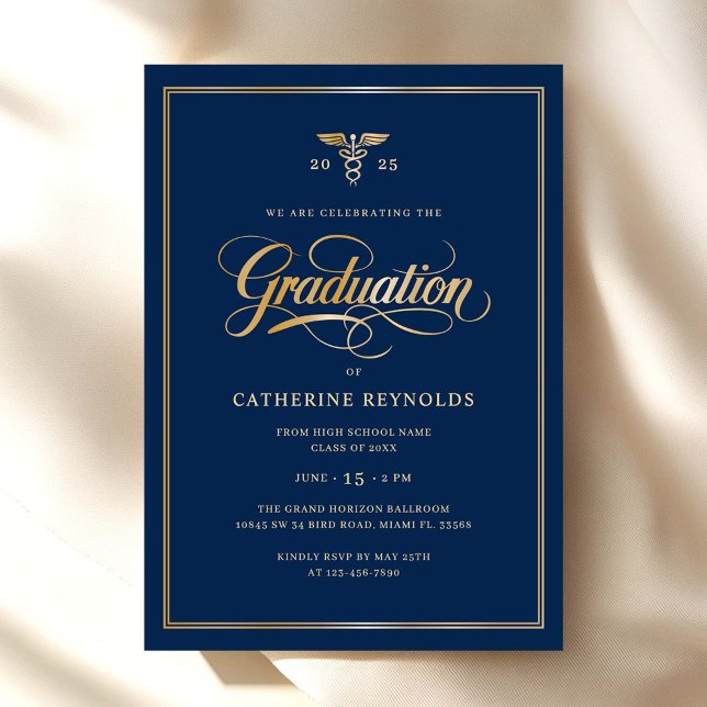 Elegant Blue Guld College Graduation Party Inbjudningar (Skapare uppladdad)