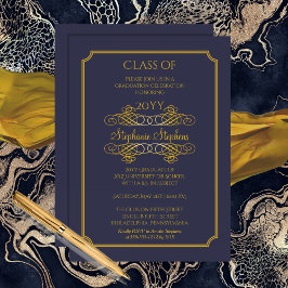 Elegant Blue | Guld College Graduation Party Inbjudningar