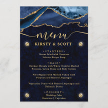 Elegant Blue & Guld Faux Glitter Agate Bröllop