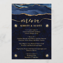 Elegant Blue & Guld Faux Glitter Agate Bröllop Meny