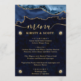 Elegant Blue & Guld Faux Glitter Agate Bröllop Meny
