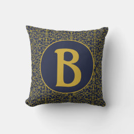 Elegant Blue & Guld Filigree Monogram Kudde