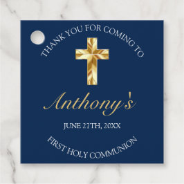 Elegant Blue Guld First Heliga Commo Tack Gåvor Etiketter