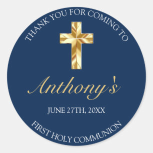 Elegant Blue Guld First Heliga Commo Tack Runt Klistermärke