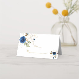 Elegant Blue Guld Flowers Bröllop Bordsnummer Placeringskort