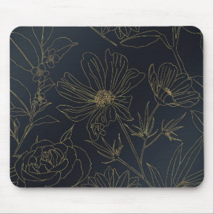 Elegant Blue Guld Flowers Line Art Musmatta