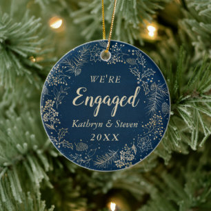 Elegant Blue Guld Första julfotnoten Engagerat i j Julgransprydnad Keramik