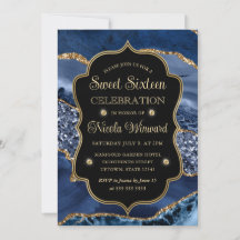 Elegant Blue & Guld Glitter Agate Sweet sixteen