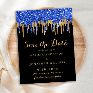 Elegant Blue Guld Glitter Drives Spara datum Meddelande Vykort