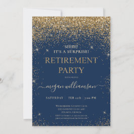 Elegant Blue Guld Glitter Pension Party Inbjudningar