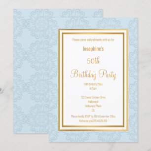 ELEGANT BLUE GULD GRÄNS ABSTRAKT BIRTHDAY INBJUDNINGAR