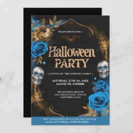 Elegant Blue & Guld Halloween fest Inbjudningar
