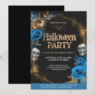 Elegant Blue & Guld Halloween fest Inbjudningar