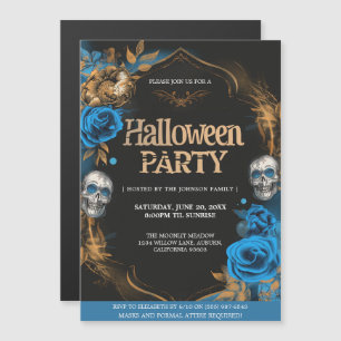 Elegant Blue & Guld Halloween fest Magnetisk Inbjudningskort