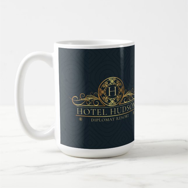 Elegant Blue Guld Hotel Branding Kaffemugg (Vänster)