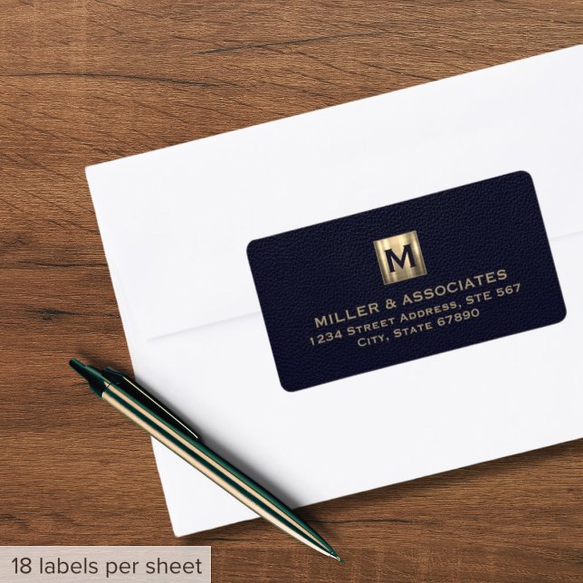 Elegant Blue Guld Initial Logotyp Returadress Adressetikett (Skapare uppladdad)
