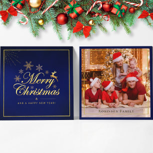 Elegant Blue Guld jul - Dubbla Sided Photo Anteckningskort