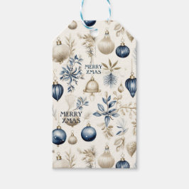 Elegant Blue & Guld jul Ornaments Mönster Presentetikett