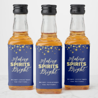 Elegant Blue & Guld jul Spritflaskor Etikett