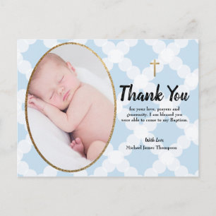 Elegant Blue Guld Kor Baptism Foto Tack Vykort