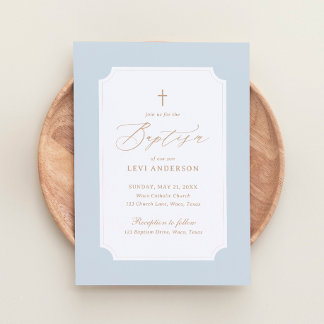 Elegant Blue Guld Kor Boy Baptism Inbjudningar