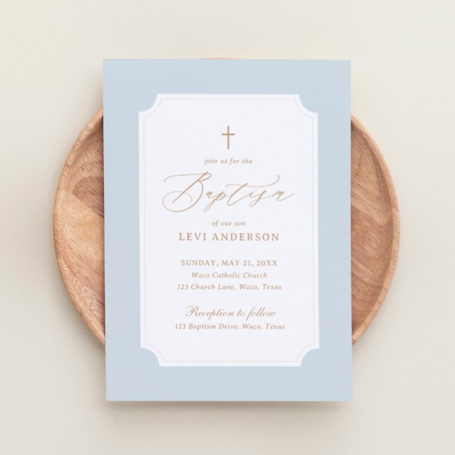 Elegant Blue Guld Kor Boy Baptism Inbjudningar (Skapare uppladdad)