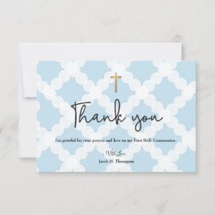 Elegant Blue Guld Kor Boy First Communion Tack Kort