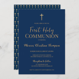 Elegant Blue Guld Kor Boy First heliga communion Inbjudningar