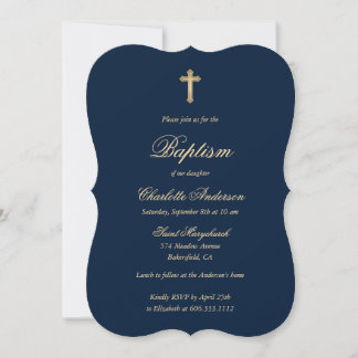 Elegant Blue Guld Kor Script Girl Baptism Inbjudningar