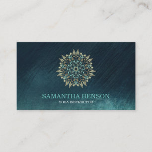 Elegant Blue & Guld Lotus Yoga Instructor Business Visitkort