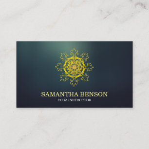 Elegant Blue & Guld Lotus Yoga Instructor Visitkort