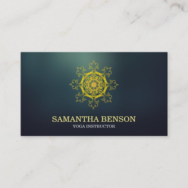 Elegant Blue & Guld Lotus Yoga Instructor Visitkort (Framsida)