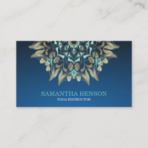 Elegant Blue & Guld Lotus Yoga Instructor Visitkort