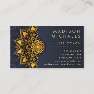 Elegant Blue Guld Mandala Life Coach Visitkort