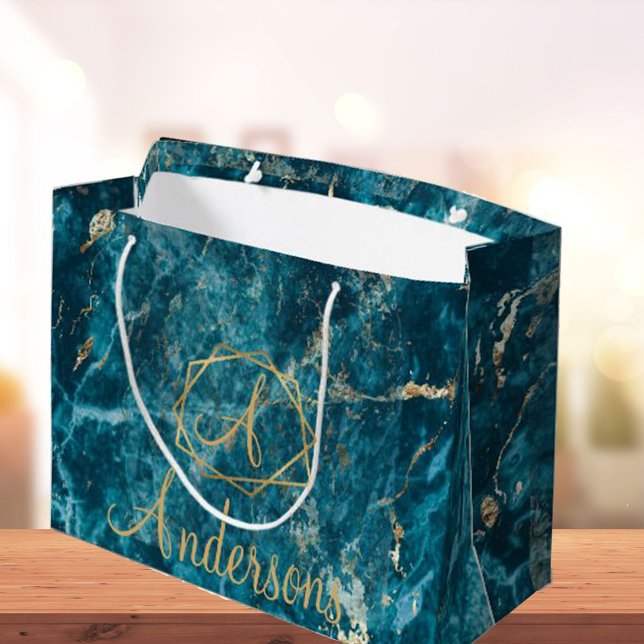 Elegant Blue Guld Marble Effect Monogram jul (Skapare uppladdad)