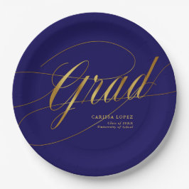 Elegant Blue & Guld Minimalist Grad Calligraphy