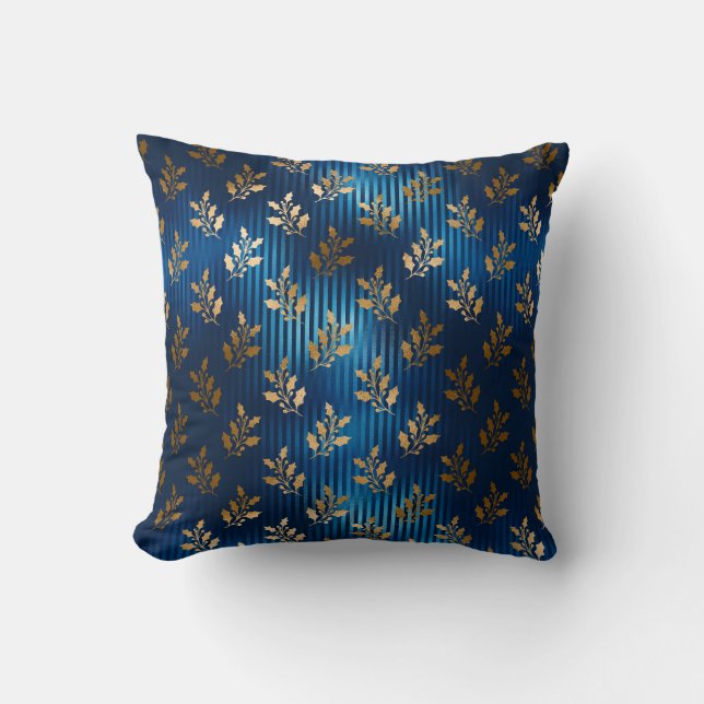 Elegant Blue Guld Mistletoe Guld Glitter Chic Kudde (Framsida)