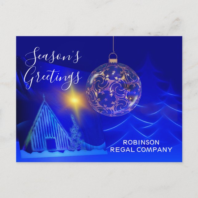 Elegant Blue Guld Ornament Business helgdag Vykort (Framsida)