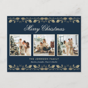Elegant Blue Guld Photo God jul Helg Vykort