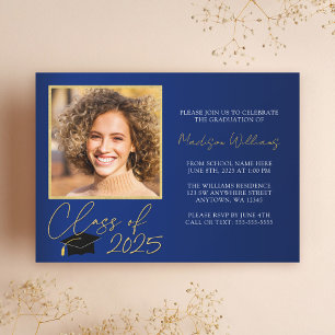 Elegant Blue Guld Photo Studenten annonsering Inbjudningar