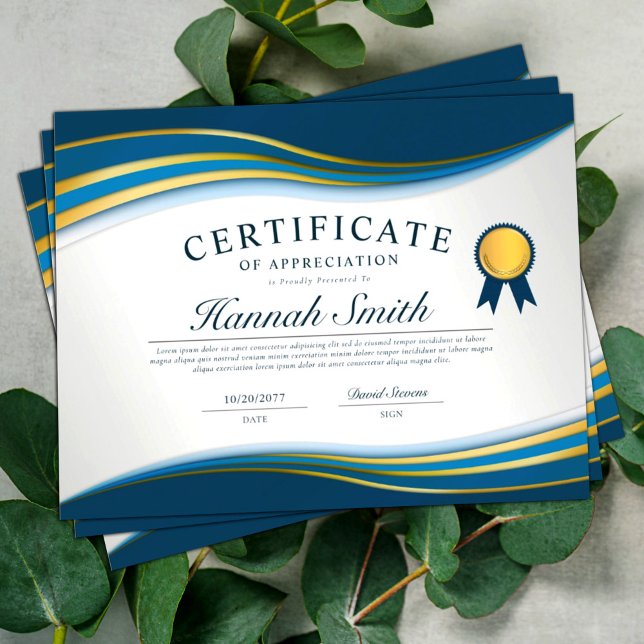 Elegant Blue & Guld Professionell Certificate Awar (Skapare uppladdad)