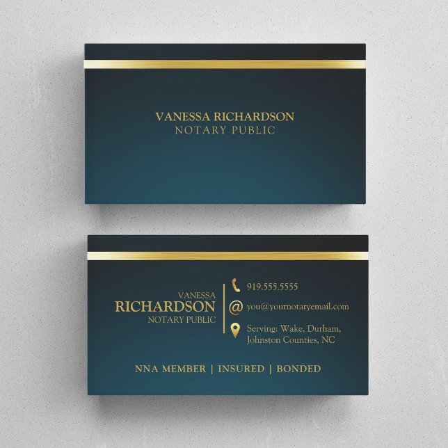 Elegant Blue & Guld Professionell Notary Public Visitkort (Skapare uppladdad)