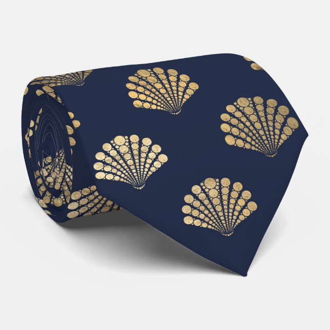 Elegant Blue Guld Seashell Ocean Mönster Manar Slips (Rullad)